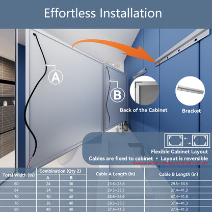 Illusion-B 76" x 32" Led Lit Medicine Cabinet with Magnifiers Front and Back Light