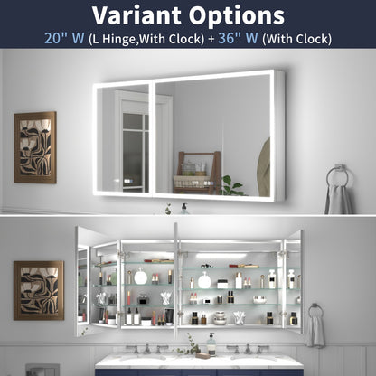 Rim 56" W x 30" H LED Lighted Surface Mount Medicine Cabinet with Mirrors - Recessed or Surface Installation