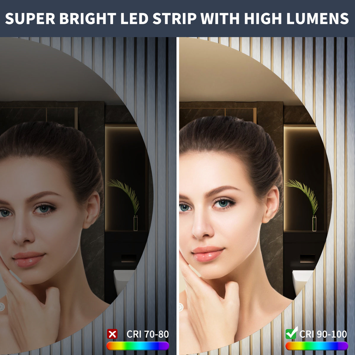Caivell 36" Round 3-Color Anti-Fog Backlit LED Bathroom Mirror