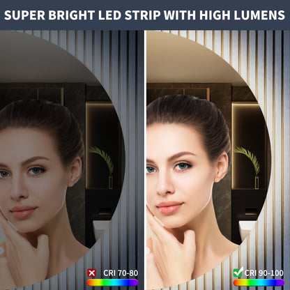 Caivell 24" x 40" Oval 3-Color Anti-Fog Backlit LED Bathroom Mirror