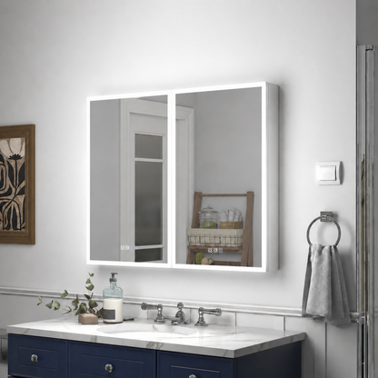 Rim 48" W x 36" H Bathroom Medicine Cabinets with LED Lighted Mirror - Recessed or Surface Options