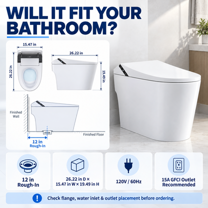 ExBrite Smart Pro ADA Height Smart Bidet Toilet with Auto Open & Close, Foam Shield, UV Sterilization, Heated Seat and Built-In Pump