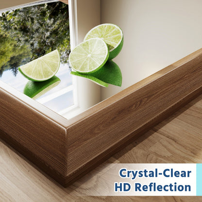 40" x 36" Dark Wood Grain Modern, Elegant Rectangular Wall Mirror with Tempered Glass, Shatterproof, Rust-Resistant Dark Wood Grain Aluminum Frame for Bathroom, Living Room & Hallway| Nolhurst