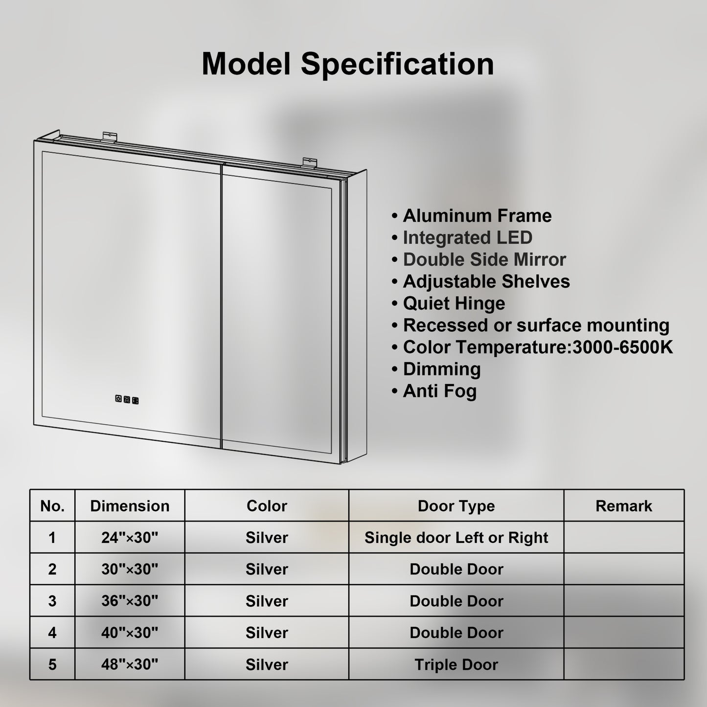 ExBrite 30"W x 30"H LED Medicine Cabinet with Anti-Fog, Stepless Color Temperature and Dimming, Adjustable Shelves, Aluminum Frame, Recessed or Surface Mount - ExBriteUSA