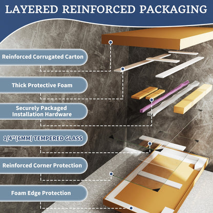 Glide 44-48" Wide x 70" Sliding Glass Shower Doors Frame in Brushed Gold,Clear Tempered Glass