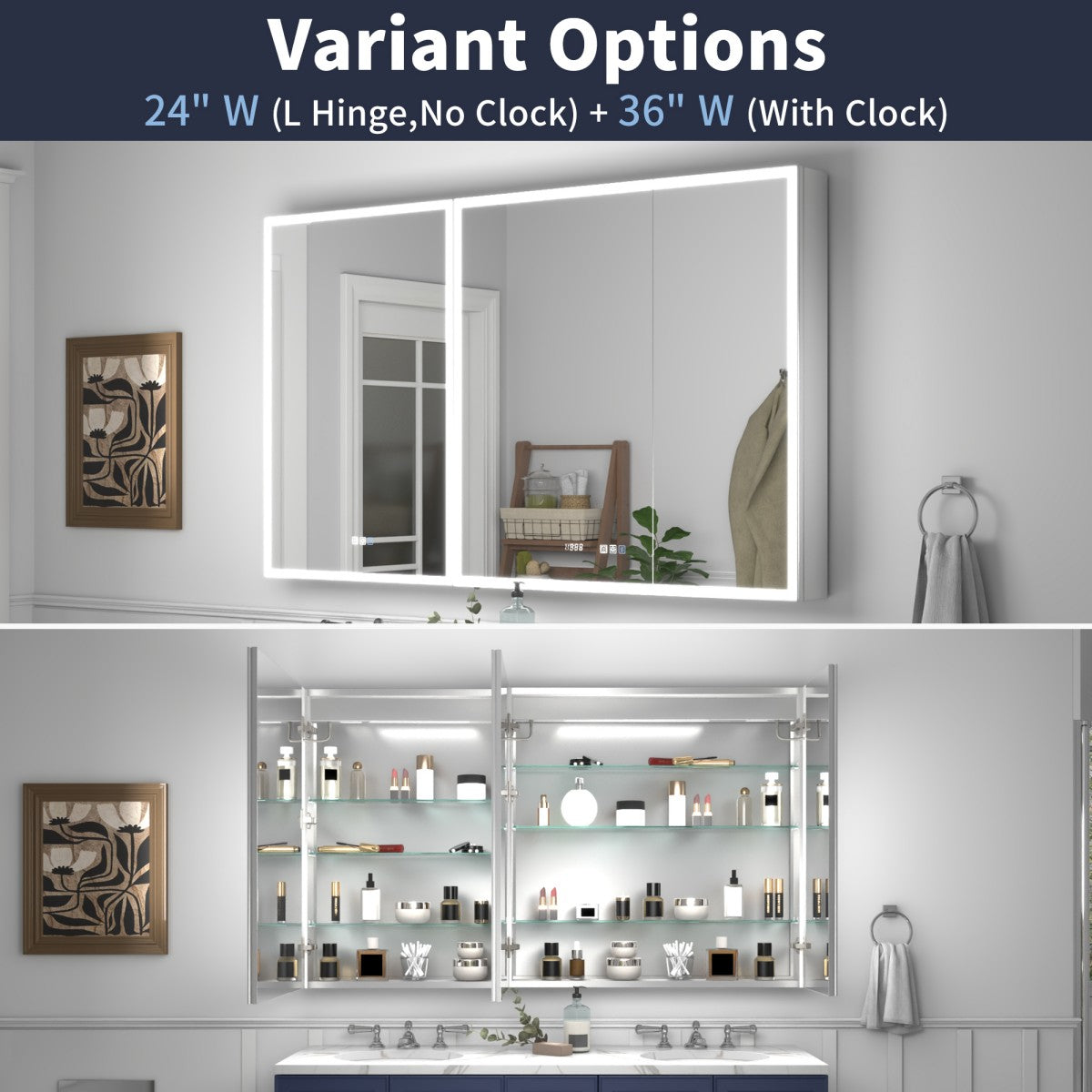 Rim 60" W x 36" H LED Lighted Medicine Cabinet Recessed or Surface with Mirrors