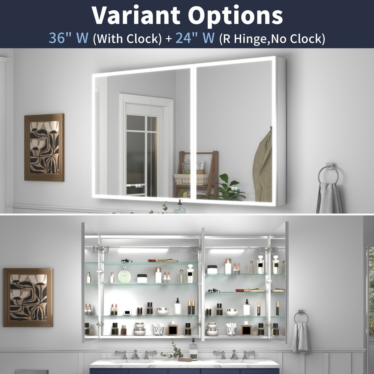 Rim 60" W x 36" H LED Lighted Medicine Cabinet Recessed or Surface with Mirrors