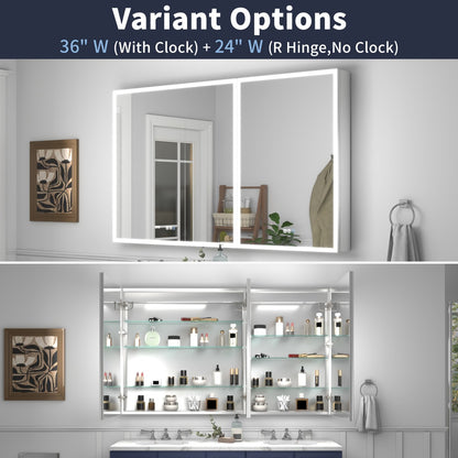 Rim 60" W x 36" H LED Lighted Medicine Cabinet Recessed or Surface with Mirrors
