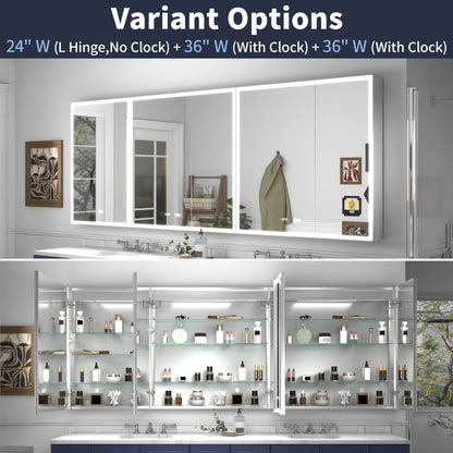 Rim 96" W x 36" H LED Lighted Medicine Cabinet Recessed or Surface with Mirrors