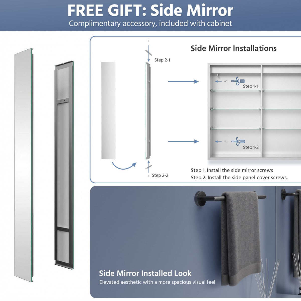 Illusion 48" x 32" LED Lighted Medicine Cabinet with Magnifiers Front and Back Light-with Clock