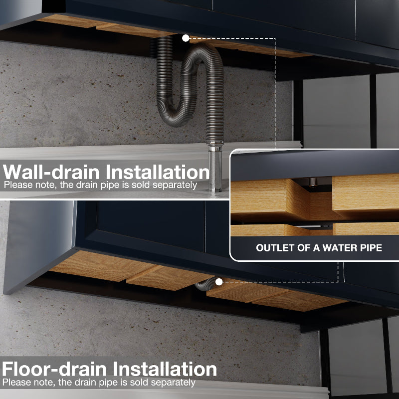 Glam 36" Modern Floating Blue Rubberwood Bathroom Vanity Cabinet with Lights and Stone Slab Countertop, Single Sinks