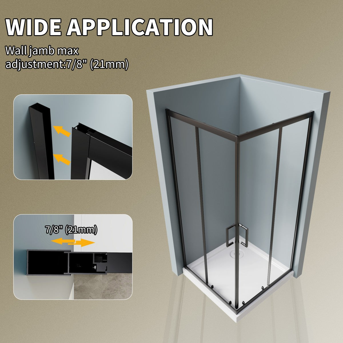 Haven 38" x 72" Matte Black Corner Shower Enclosure,6mm Clear Glass,Double Sliding Shower Doors,Not Base,Adjustable
