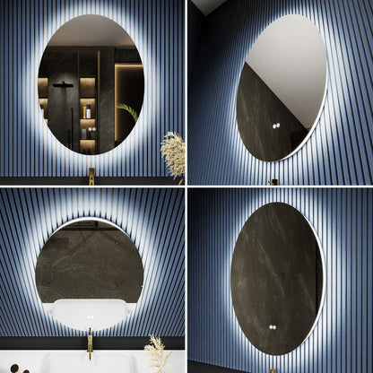Caivell 28" x 36" Oval 3-Color Anti-Fog Backlit LED Bathroom Mirror