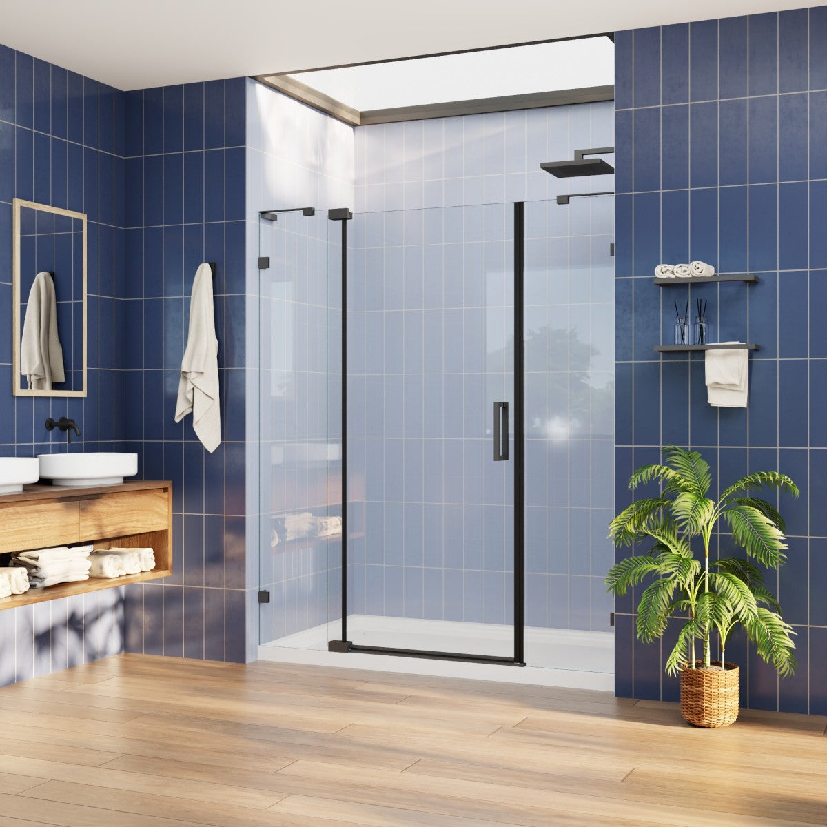 Flexi-L 56-60" W X 70" H Bathroom Glass Shower Doors,Semi-Frameless Matte Black,Tempered Glass Shower Door With Handle