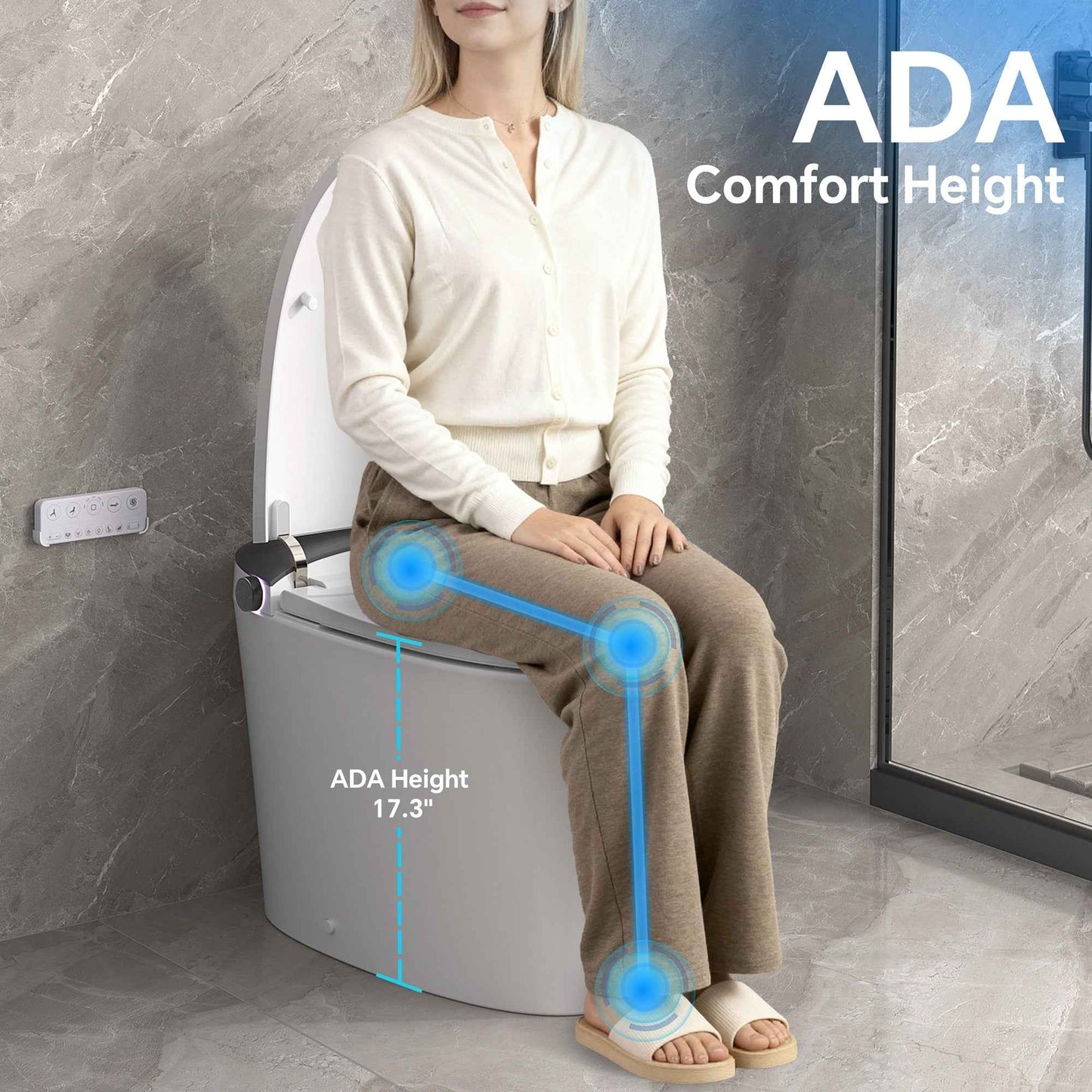 ADA Height Smart Bidet Toilet, Heated Seat, Auto Flush, Warm Air Dryer, Multiple Wash Modes, Powerful 1000g MAP Flush