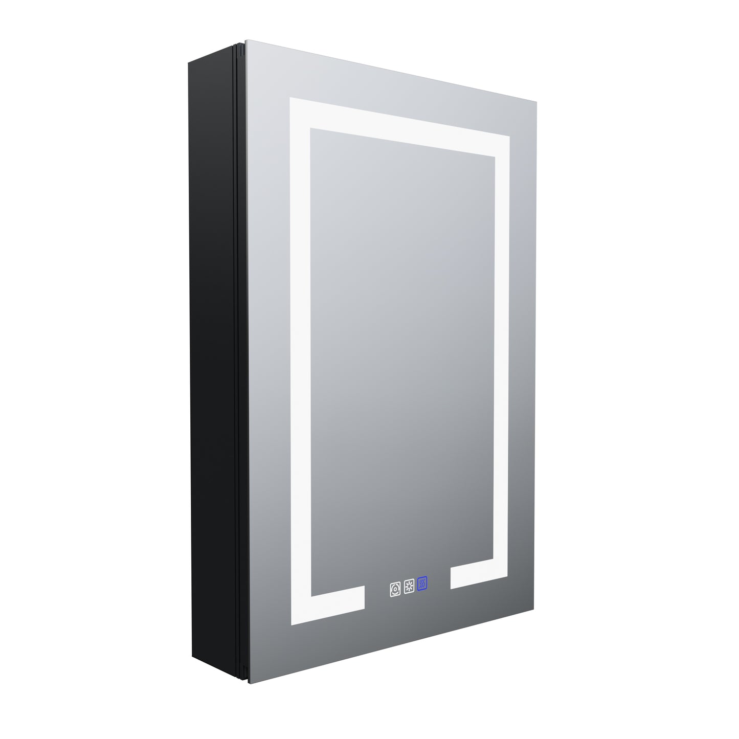 Boost-M1 20" W x 30" H Light Medicine Cabinet Recessed or Surface Mount Aluminum Adjustable Shelves Vanity Mirror Cabinet, Black Frame, Hinge on the Left - ExBriteUSA