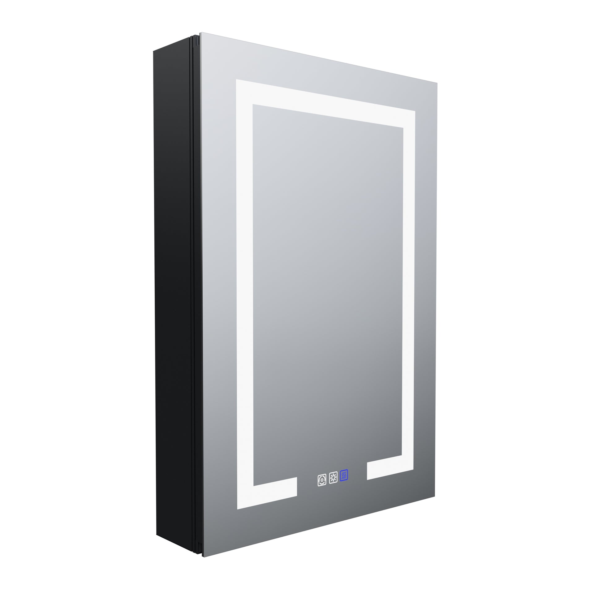 Boost-M1 20" W x 30" H Light Medicine Cabinet Recessed or Surface Mount Aluminum Adjustable Shelves Vanity Mirror Cabinet, Black Frame, Hinge on the Left - ExBriteUSA