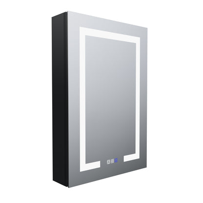 Boost-M1 20" W x 30" H Light Medicine Cabinet Recessed or Surface Mount Aluminum Adjustable Shelves Vanity Mirror Cabinet, Black Frame, Hinge on the Left - ExBriteUSA