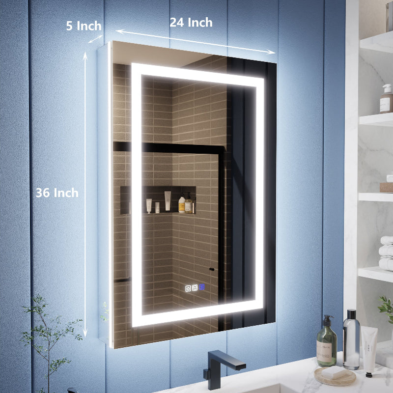 Illusion-B 24" x 36" LED Lighted Inset Mirrored Medicine Cabinet with Magnifiers Front and Back Light, Right Hinge