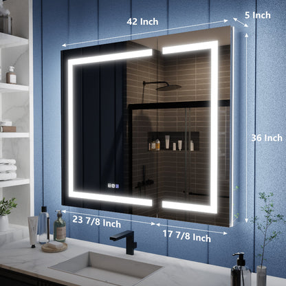 Illusion-B 42" x 36" LED Lighted Inset Mirrored Medicine Cabinet with Magnifiers Front and Back Light