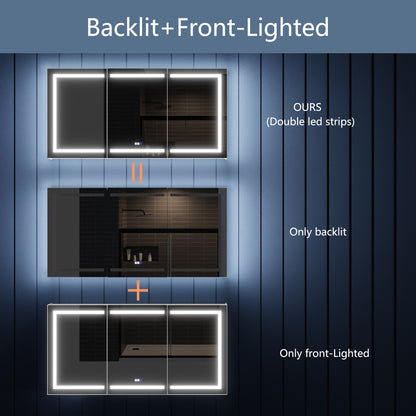 Illusion-B 72" x 36" LED Lighted Inset Mirrored Medicine Cabinet with Magnifiers Front and Back Light