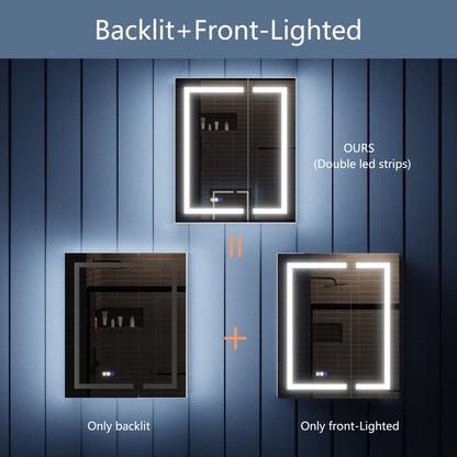 Illusion-B 30" x 36" LED Lighted Inset Mirrored Medicine Cabinet with Magnifiers Front and Back Light