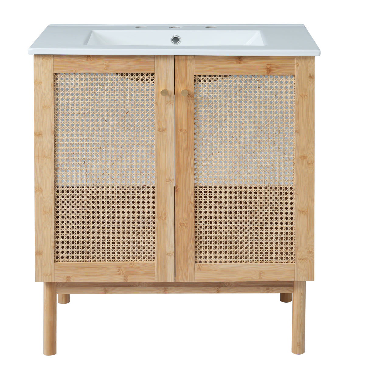 Exbrite 30-Inch Natural Wood Bathroom Vanity with Sink and Rattan Doors