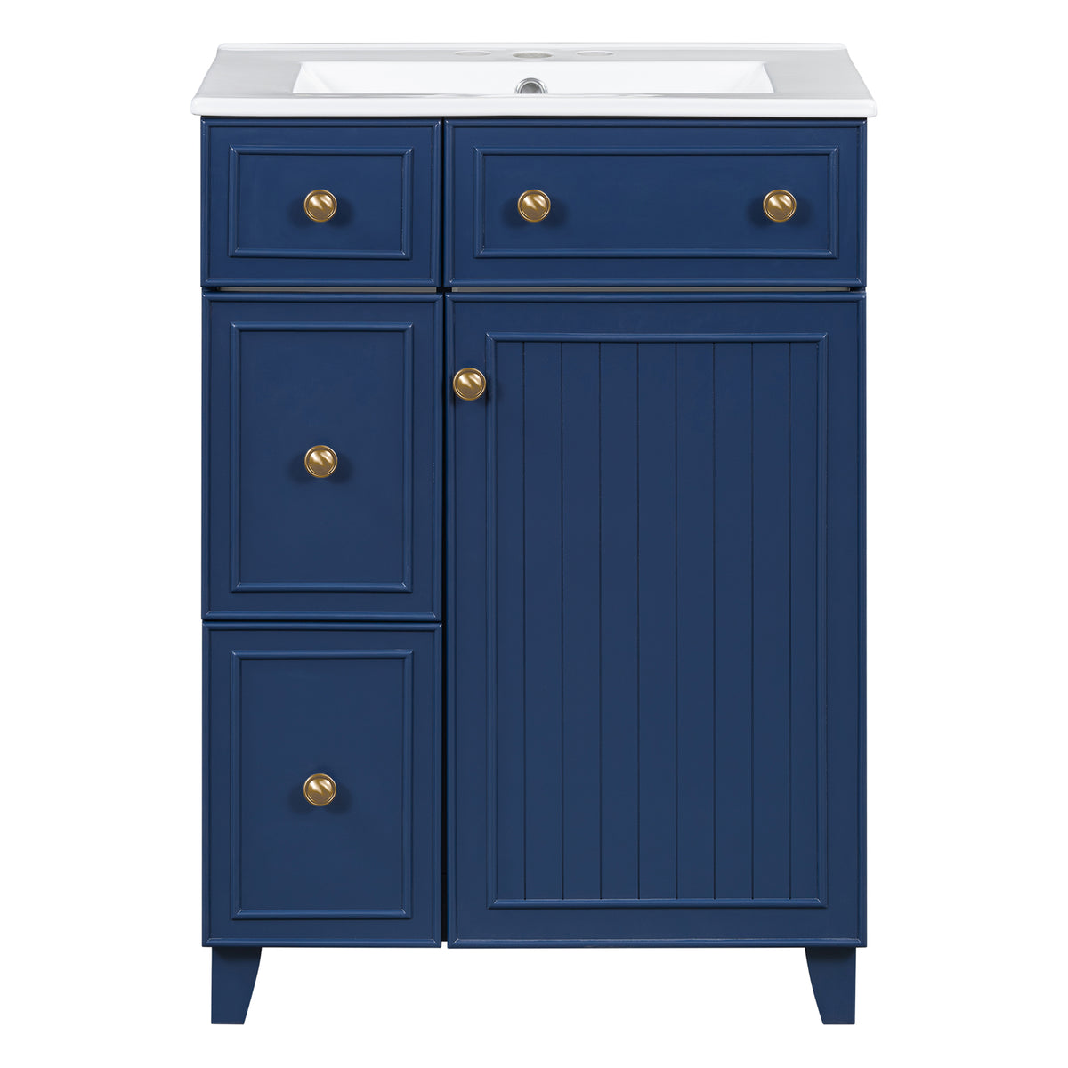 Exbrite 24-Inch Blue Bathroom Vanity with Ceramic Sink and Soft-Close Storage