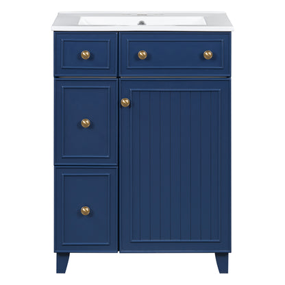 Exbrite 24-Inch Blue Bathroom Vanity with Ceramic Sink and Soft-Close Storage