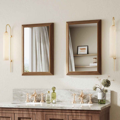 16" x 24" Modern, Elegant Rectangular Wall Mirror with Tempered Glass, Shatterproof, Rust-Resistant Dark Wood Grain Aluminum Frame for Bathroom, Living Room & Hallway| Nolhurst