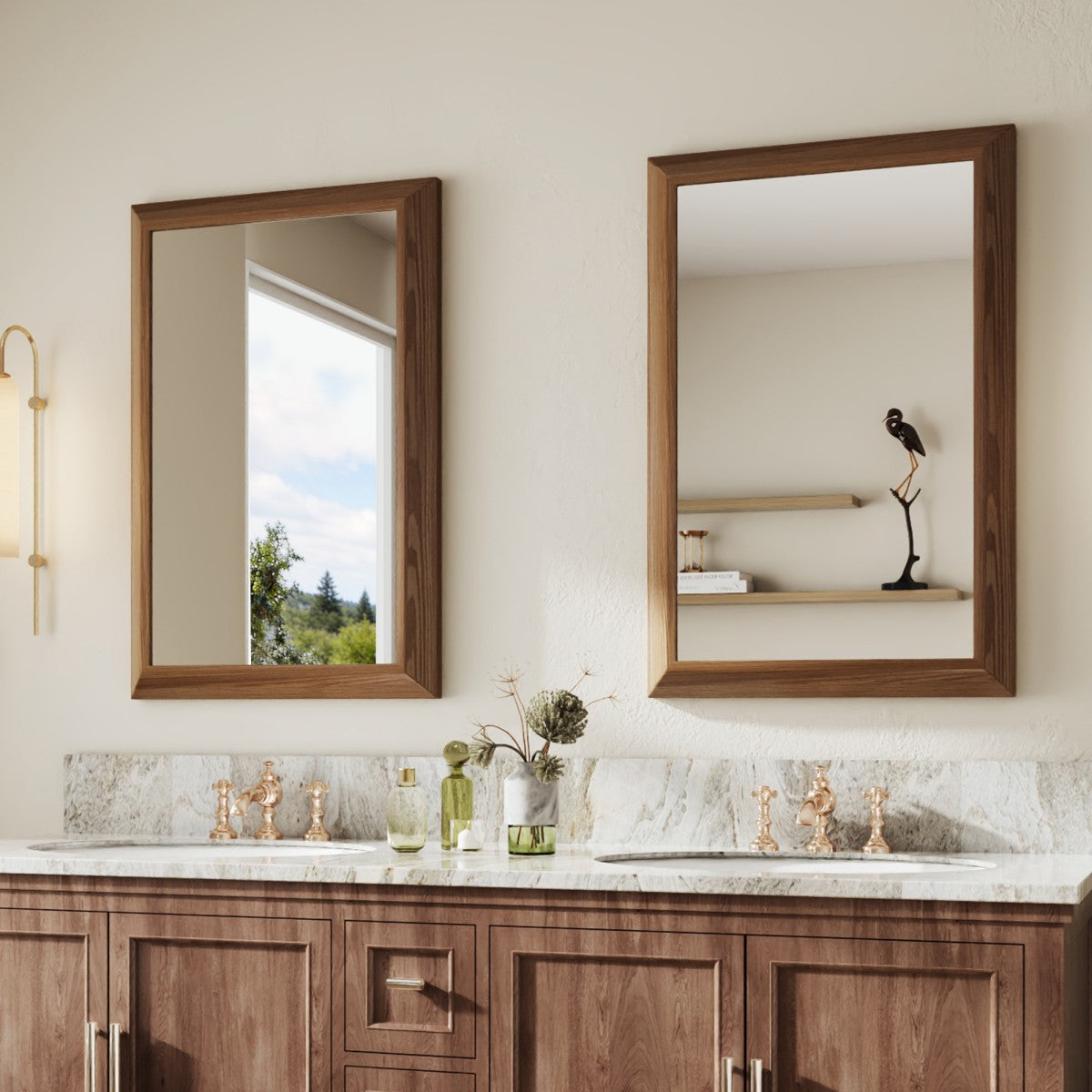 24" x 36" Dark Wood Grain Modern, Elegant Rectangular Wall Mirror with Tempered Glass, Shatterproof, Rust-Resistant Dark Wood Grain Aluminum Frame for Bathroom, Living Room & Hallway| Nolhurst