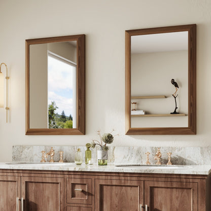 24" x 36" Dark Wood Grain Modern, Elegant Rectangular Wall Mirror with Tempered Glass, Shatterproof, Rust-Resistant Dark Wood Grain Aluminum Frame for Bathroom, Living Room & Hallway| Nolhurst