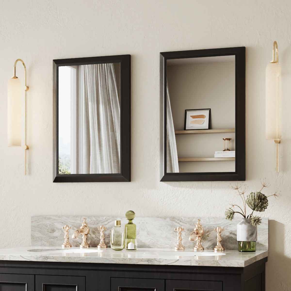 16" x 24" Modern, Elegant Rectangular Wall Mirror with Tempered Glass, Shatterproof, Rust-Resistant Black Frame Aluminum Frame for Bathroom, Living Room & Hallway| Nolhurst