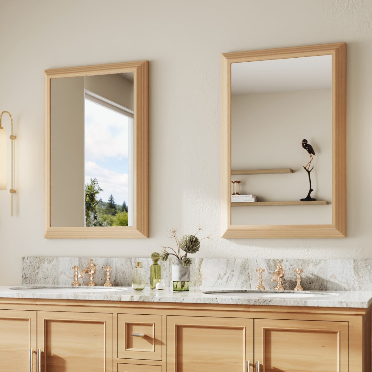24" x 36" Modern Light Wood Grain Mirror on the Wall with Shatterproof Tempered Glass for Bathroom, Living Room & Hallway | Nolhurst