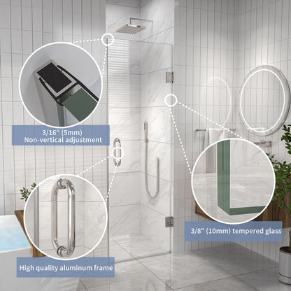 Valor Shower Door 24in.W x 72in.H Semi-Frameless Hinged Shower Door,Shower Room Glass Door with Clear Tempered Shower Glass Panel,Chrome
