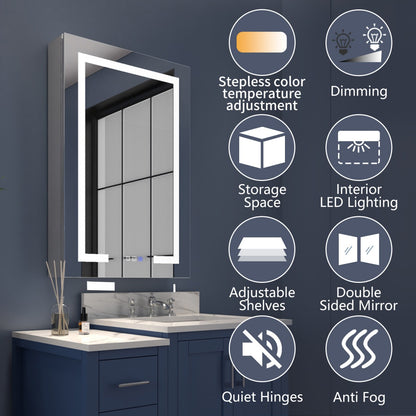 Boost-M2 24" W x 32" H LED Lighted Bathroom Medicine Cabinet with Mirror