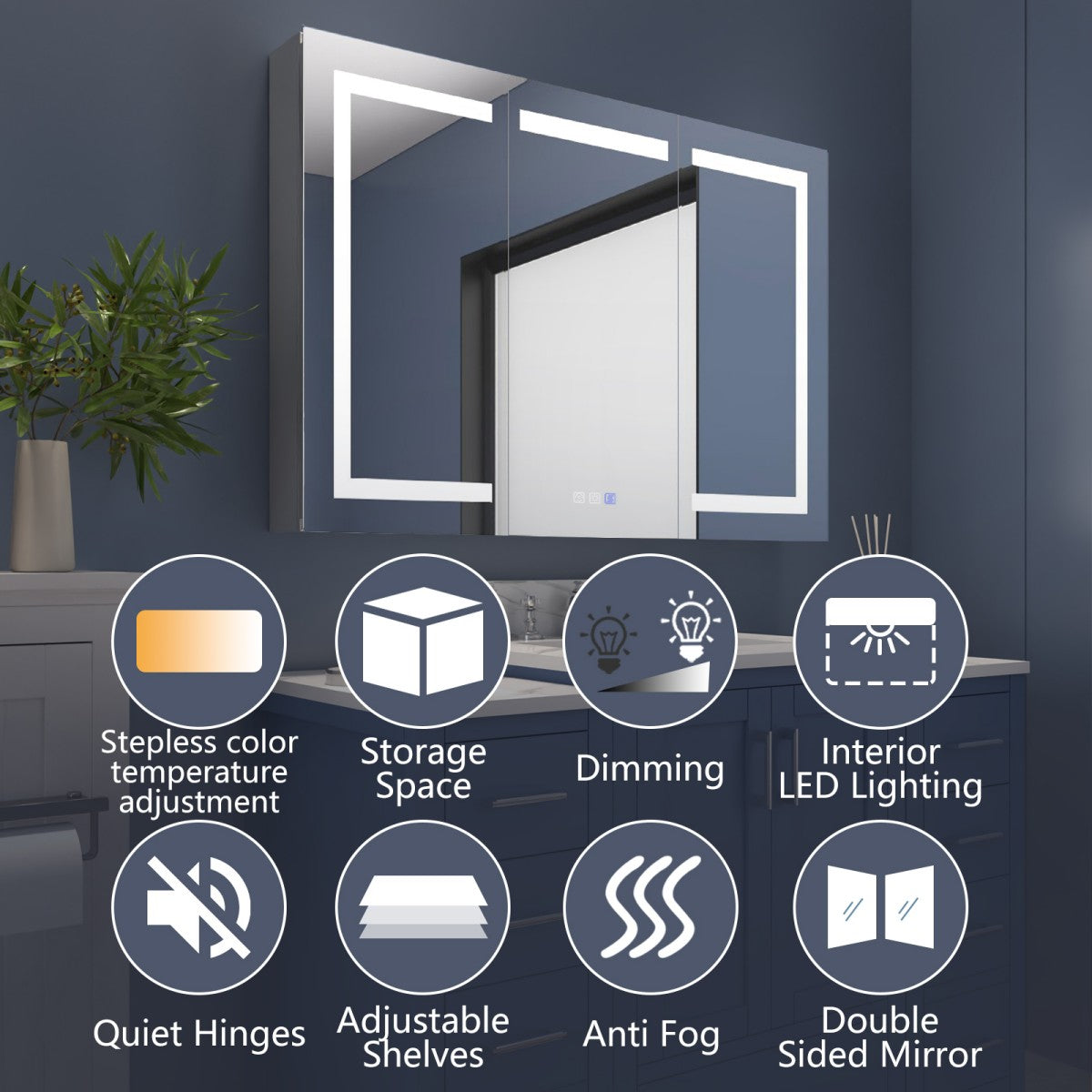 Boost-M2 48" W x 32" H LED Lighted Recessed Medicine Cabinets with Mirror - Surface or Recessed Installation