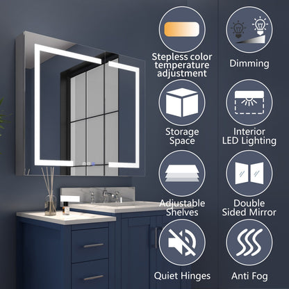 Boost-M2 36" W x 32" H Bathroom Light Medicine Cabinets Recessed or Surface Defogger, Dimmer, Outlets & USB