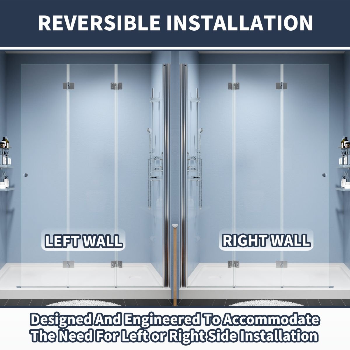 Adapt 48 - 48.3" W x 72" H Tri - fold Shower Doors Frameless Bifold Shower Door Screen,Tempered Coating Glass Panel,Chrome