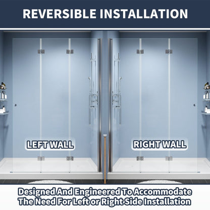 Adapt 48 - 48.3" W x 72" H Tri - fold Shower Doors Frameless Bifold Shower Door Screen,Tempered Coating Glass Panel,Chrome