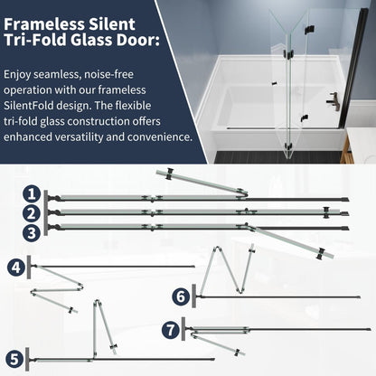 Adapt 48 - 48.3" W x 72" H Tri - fold Shower Doors Frameless Bifold Shower Door Screen,Tempered Coating Glass Panel,Chrome