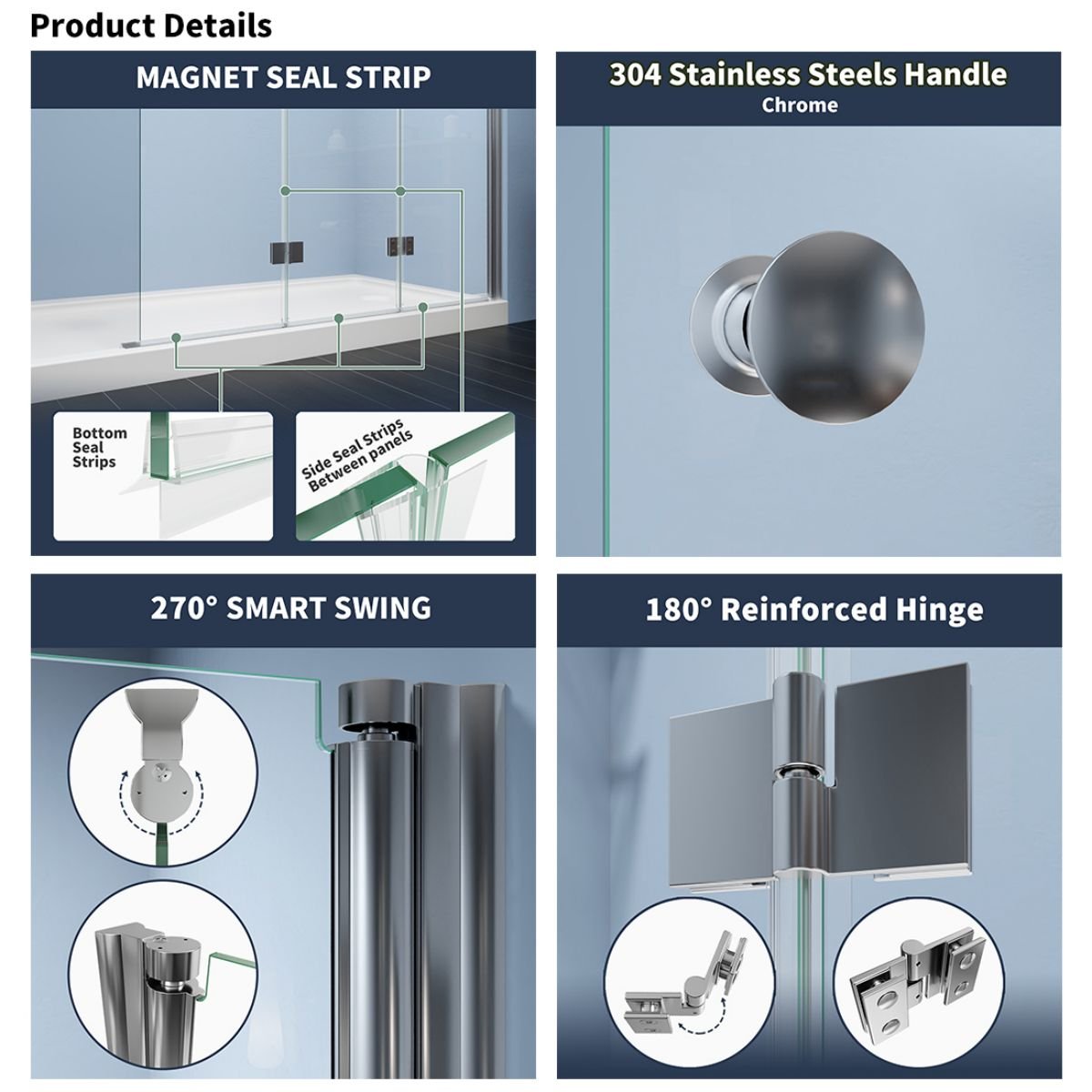 Adapt 48 - 48.3" W x 72" H Tri - fold Shower Doors Frameless Bifold Shower Door Screen,Tempered Coating Glass Panel,Chrome