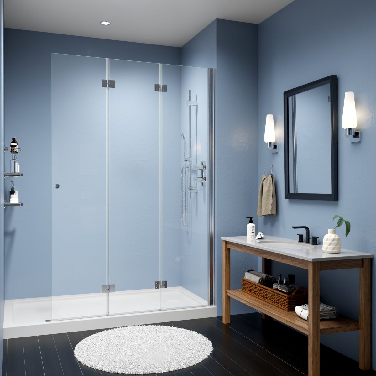 Adapt 48 - 48.3" W x 72" H Tri - fold Shower Doors Frameless Bifold Shower Door Screen,Tempered Coating Glass Panel,Chrome