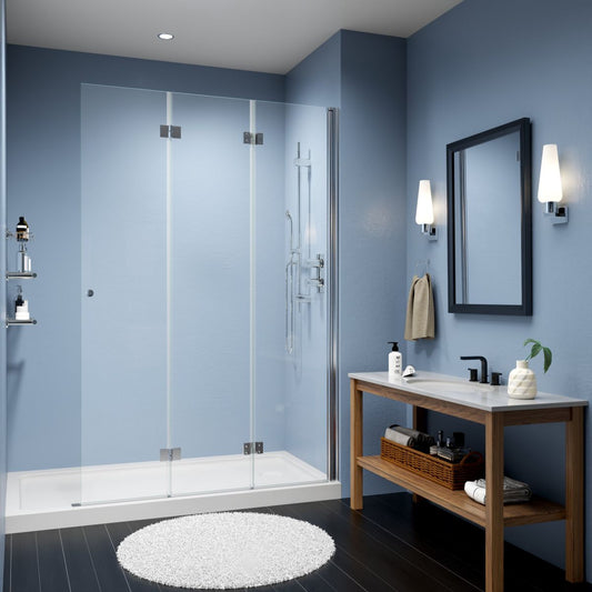 Adapt 48 - 48.3" W x 72" H Tri - fold Shower Doors Frameless Bifold Shower Door Screen,Tempered Coating Glass Panel,Chrome