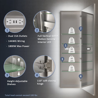 Allsum 20-1/8" x 70-1/8" Full Length Lighted Frameless Single Door Medicine Cabinet