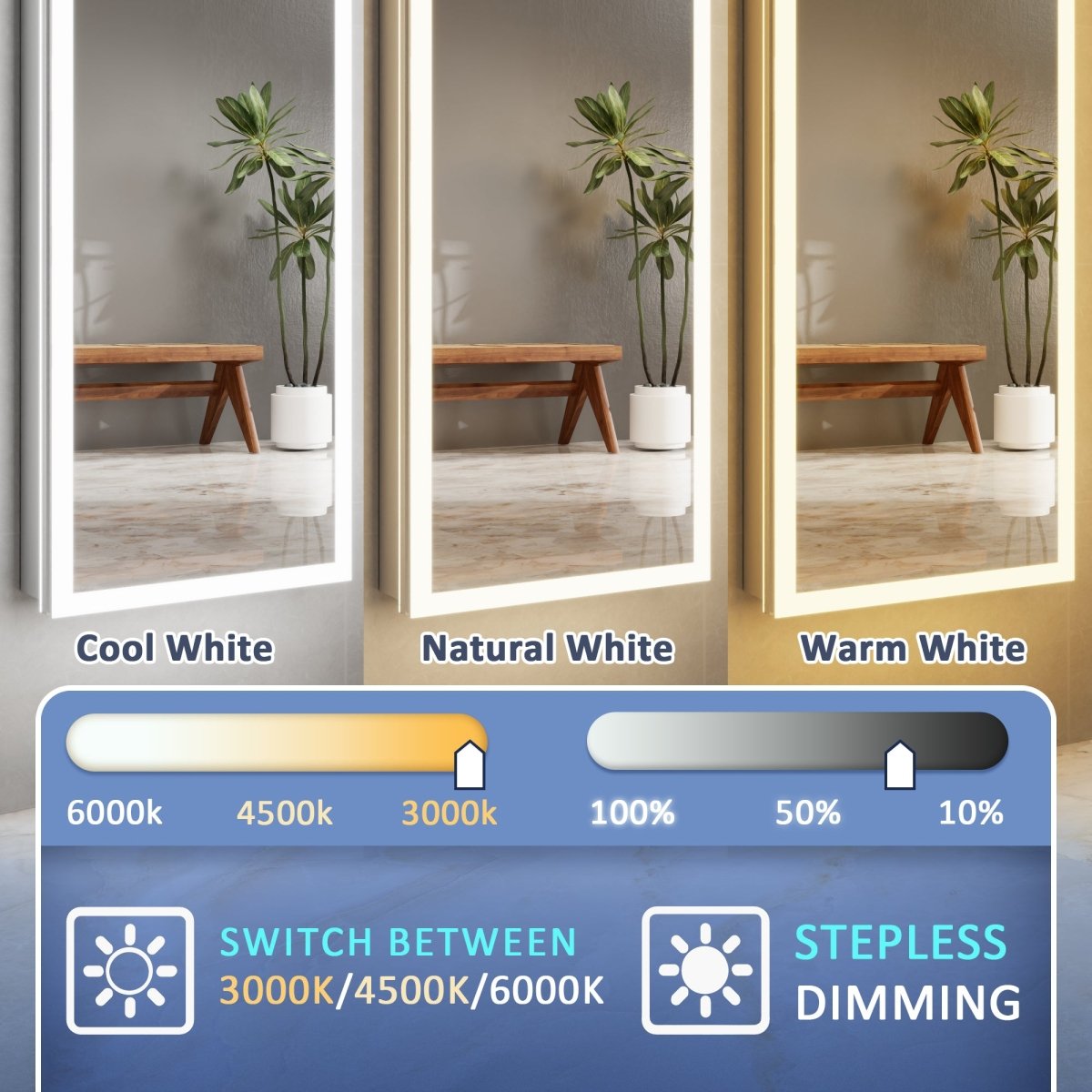 Allsum 20-1/8" x 70-1/8" Full Length Lighted Frameless Single Door Medicine Cabinet