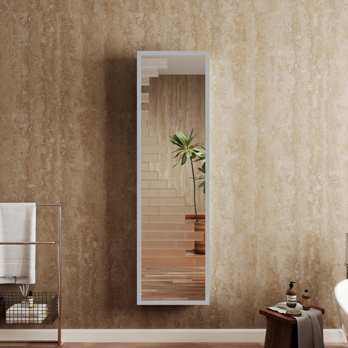 Allsum 20-1/8" x 70-1/8" Full Length Lighted Frameless Single Door Medicine Cabinet