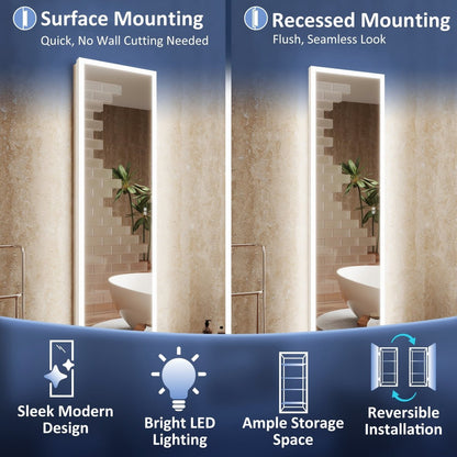 Allsum 20-1/8" x 70-1/8" Full Length Lighted Frameless Single Door Medicine Cabinet