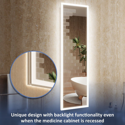 Allsum 20-1/8" x 70-1/8" Full Length Lighted Frameless Single Door Medicine Cabinet