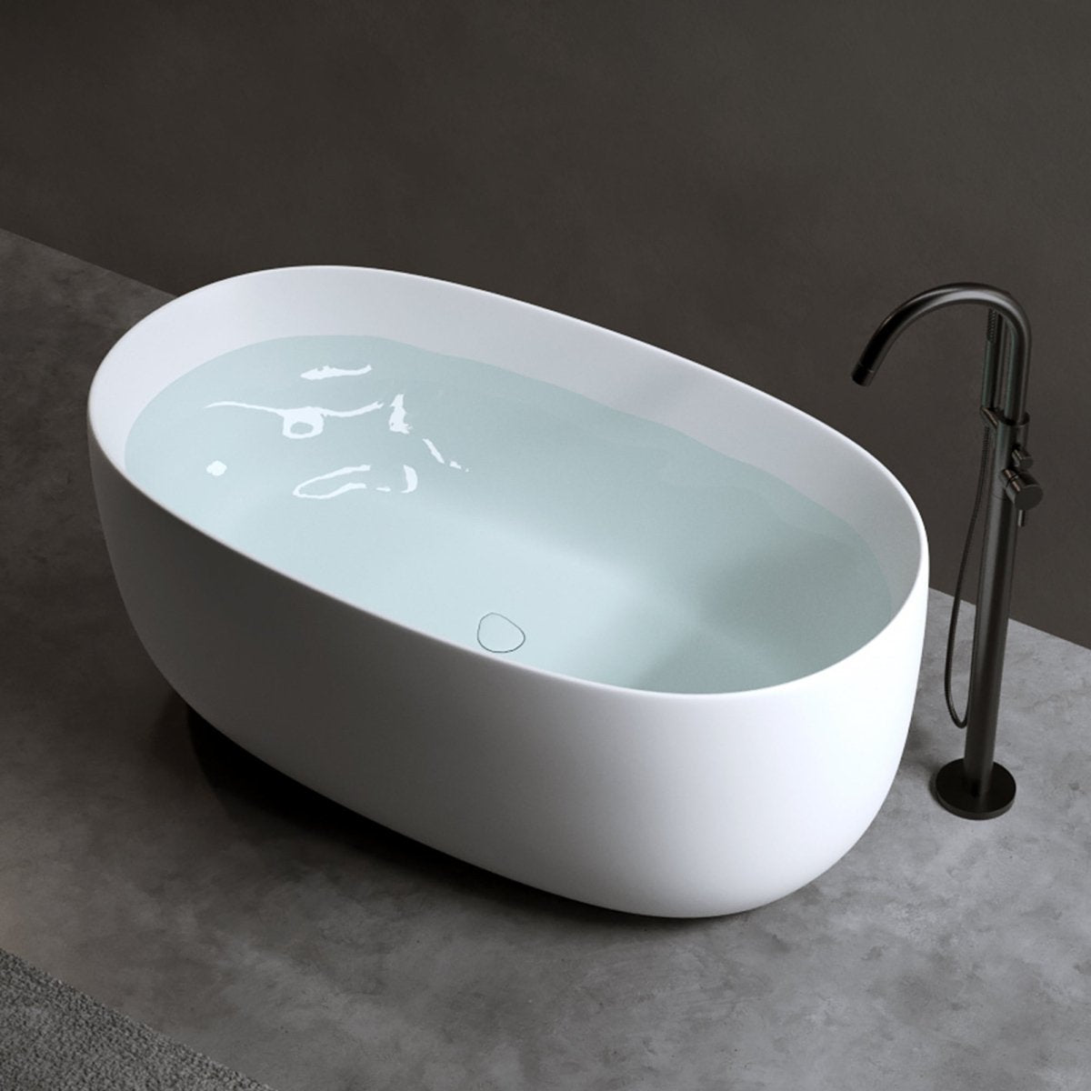 Allsumehome 47'' Independent solid surface resin stone bathtub, modern designed independent bathtub with pop - up drainage and overflow pipes
